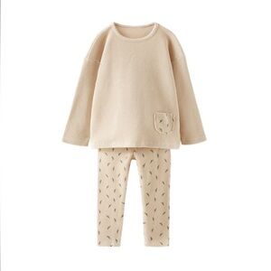 Zara Beige Kids Floral Print Set with Pocket